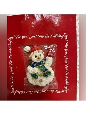 American Greetings PIN Christmas Vintage SNOWMAN CARDINAL Bird 1980sBrooch NEW